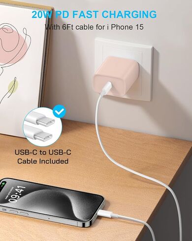 i Phone 15 Charger Fast Charging, 20W USB C Wall Charger i Pad Pro Charger with 6FT Type C Cable for i Phone 15/15 Pro Max/15 Pro/15 Plus/i Pad Pro/i Pad Air and More (2-Pack) in Saudi Arabia