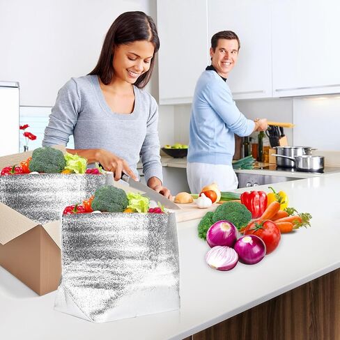 10 قطع من أكياس الشحن المعزولة من Klmnop، بطانات صندوق معزولة من رقائق معدنية مقاس 14.6 × 9 × 13 بوصة، صناديق شحن معزولة قابلة لإعادة الاستخدام للأطعمة المجمدة والأطعمة الساخنة، بطانات صندوق حراري لحقيبة التسوق في صندوق الغداء (فضي) in Kuwait