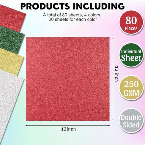 80 Sheets Glitter Cardstock Paper 12 x 12 Colored Cardstock Paper Double-Sided Glitter Paper Glitter Card Stock 250 GSM Heavyweight Sparkly Cardstock for Cricut Craft DIY Card Making, 8 Colors in Saudi Arabia
