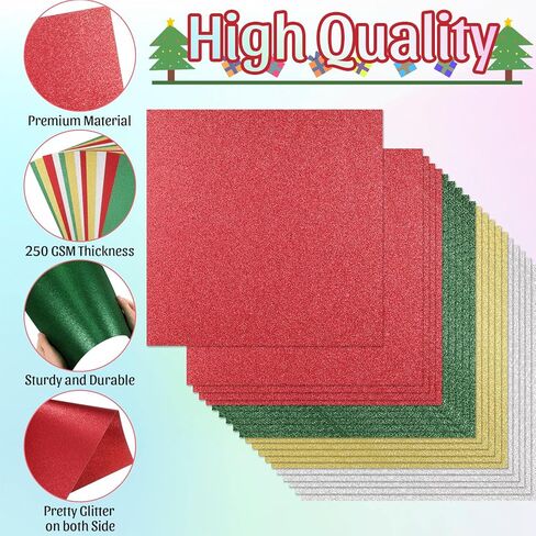 80 Sheets Glitter Cardstock Paper 12 x 12 Colored Cardstock Paper Double-Sided Glitter Paper Glitter Card Stock 250 GSM Heavyweight Sparkly Cardstock for Cricut Craft DIY Card Making, 8 Colors in Saudi Arabia