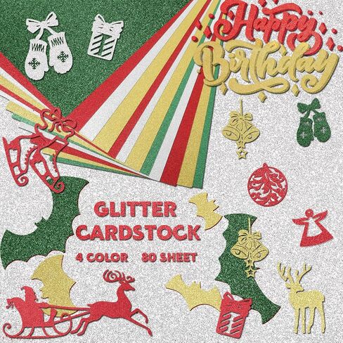 80 Sheets Glitter Cardstock Paper 12 x 12 Colored Cardstock Paper Double-Sided Glitter Paper Glitter Card Stock 250 GSM Heavyweight Sparkly Cardstock for Cricut Craft DIY Card Making, 8 Colors in Saudi Arabia