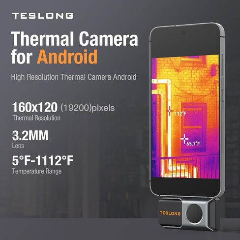 Teslong 160x120 Thermal Camera for Android - Thermal Imaging Camera,50mK Heat Sensitivity, 5℉ to 1112℉ Testing Range, 6 Color Palettes, Works for Smartphones and Tablets & PC(Not for iOS) in Saudi Arabia