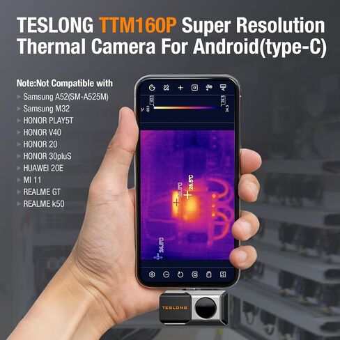 Teslong 160x120 Thermal Camera for Android - Thermal Imaging Camera,50mK Heat Sensitivity, 5℉ to 1112℉ Testing Range, 6 Color Palettes, Works for Smartphones and Tablets & PC(Not for iOS) in Saudi Arabia