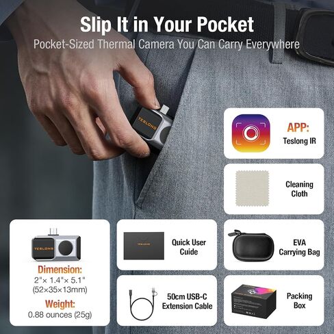 Teslong 160x120 Thermal Camera for Android - Thermal Imaging Camera,50mK Heat Sensitivity, 5℉ to 1112℉ Testing Range, 6 Color Palettes, Works for Smartphones and Tablets & PC(Not for iOS) in Saudi Arabia