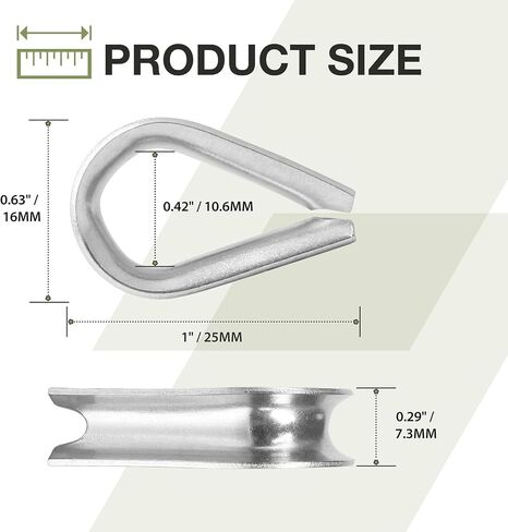 M12 Wire Rope Thimble, 304 Stainless Steel Thimble for 7/16-1/2 Inch Diameter Wire Rope, 4 Pieces in Kuwait