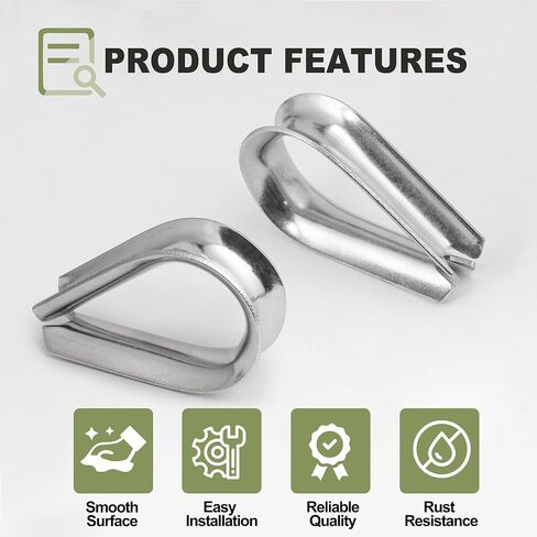 M12 Wire Rope Thimble, 304 Stainless Steel Thimble for 7/16-1/2 Inch Diameter Wire Rope, 4 Pieces in Kuwait