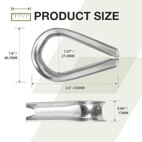 M12 Wire Rope Thimble, 304 Stainless Steel Thimble for 7/16-1/2 Inch Diameter Wire Rope, 4 Pieces in Kuwait