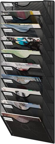 12 Tier Hanging File Holder, Metal Wall File Organizer, Hanging File Organizer for Office, Mail Organizer Wall Mounted, Convenient Office Organization, Black in Saudi Arabia