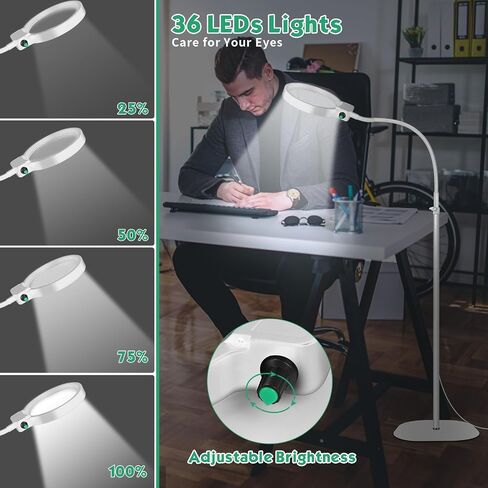 10X 30X Floor Magnifying Glass with Light and Stand,36 LED Flexible Gooseneck Floor Magnifying Lamp, Adjustable Brightness Large Lighted Magnifiers for Reading,Sewing,Crafts,Painting,DIY,Close Work in Saudi Arabia