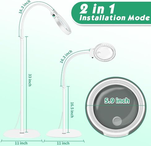 10X 30X Floor Magnifying Glass with Light and Stand,36 LED Flexible Gooseneck Floor Magnifying Lamp, Adjustable Brightness Large Lighted Magnifiers for Reading,Sewing,Crafts,Painting,DIY,Close Work in Saudi Arabia