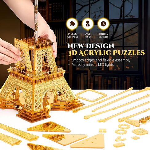 21 Inch Eiffel Tower LED 3D Puzzle – Sparkle LED 3D Architecture Building Model - Landmark of Paris at Night - 3D Acrylic Puzzle Décor Lamp Atmosphere Lighting in Saudi Arabia