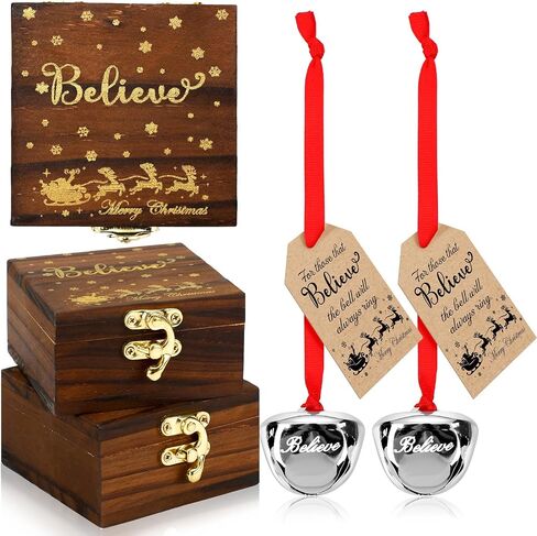 Ceenna 2 Sets 2 Sets Christmas Believe Bell Gifts Magical Polar Bells Ornaments Bulk Santa Sleigh Bells Christmas Train Ride Family Movie Gifts Keepsake Christmas Stocking Stuffers Tree Decor (Brown) in Saudi Arabia