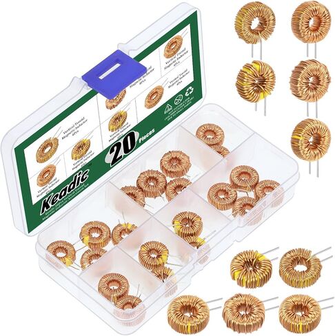 Keadic 20Pcs Vertical Toroid Magnetic Inductor Assortment Set 22uH 50uH 100uH 220uH 330uH Copper Wire Wind Wound Inductance Copper Coil for Transformers DIY Circuit Board in Saudi Arabia