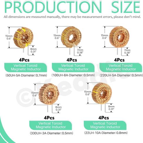 Keadic 20Pcs Vertical Toroid Magnetic Inductor Assortment Set 22uH 50uH 100uH 220uH 330uH Copper Wire Wind Wound Inductance Copper Coil for Transformers DIY Circuit Board in Saudi Arabia
