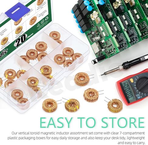 Keadic 20Pcs Vertical Toroid Magnetic Inductor Assortment Set 22uH 50uH 100uH 220uH 330uH Copper Wire Wind Wound Inductance Copper Coil for Transformers DIY Circuit Board in Saudi Arabia