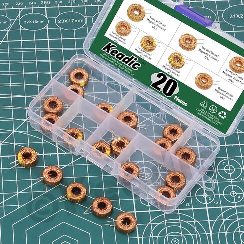 Keadic 20Pcs Vertical Toroid Magnetic Inductor Assortment Set 22uH 50uH 100uH 220uH 330uH Copper Wire Wind Wound Inductance Copper Coil for Transformers DIY Circuit Board in Saudi Arabia