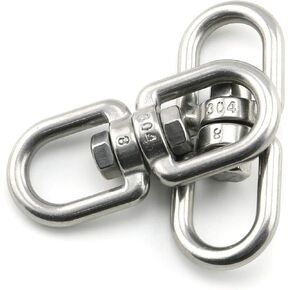 2PCS M8 Double Ended Swivel Eye Hook 304 Stainless Steel Eye to Eye Swivel Shackle Ring Connector