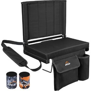 APEXUP Stadium Seats with Back Support, Portable Bleacher Seat with Large Pocket and Cup Holder, Wide Stadium Chair for Sports Events and Concerts (Black)