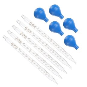 PATIKIL 10ml Glass Dropper Pipettes, 5pcs Lab Graduated Scaled Tool Straight Tip Droppers for Liquid Essential Oil Transfer, with Blue Rubber Cap