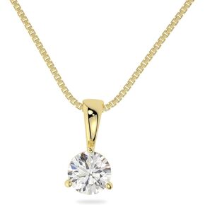 14K Solid White or Yellow Gold Lab Grown Moissanite Diamond Solitaire Pendant Necklaces | Round, Pear, Heart Shape | Pendant Only or with Box/Cable Chain | Made in USA