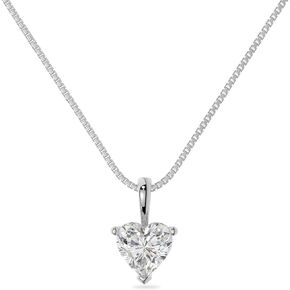 14K Solid White or Yellow Gold Lab Grown Moissanite Diamond Solitaire Pendant Necklaces | Round, Pear, Heart Shape | Pendant Only or with Box/Cable Chain | Made in USA