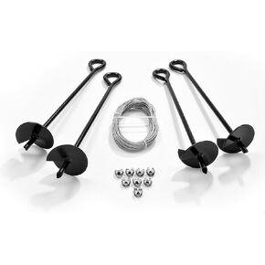 Ashman Ground Anchor with 50 Feet of Galvanized Wire with Clamps – Ideal for Securing Animals, Tents, Canopies, Sheds, Car Ports, Swing Sets; Powder-Coated Solid Steel Auger – Pack of 4