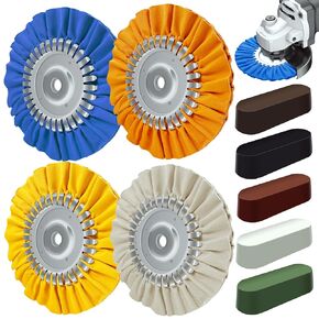 8" Airway Buffing Wheel, 9Pcs Aluminum Wheel Polishing Kit in Diameter 5/8 inch Arbor Hole, Polishing Compound and Aluminum Metal Polishing Wheel Kit for Angle Grinder Mirror Finish
