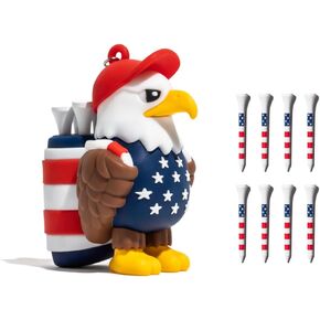 Eagle Caddy Golf Tee Holder, Includes 8 USA Themed Golf Tees, Fun Golf Accessories for Men and Women, Stylish Golf Bag Accessory and Golf Gift
