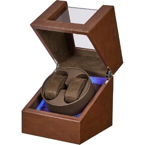 ANWBROAD Double Watch Winder for Automatic Watches Watch Rotator with Super Quiet Motor Flexible Watch Pillows LED Backlight Watch Turner Watch Shaker 5 Modes Battery or USB Upgraded UJWW001B