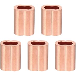 PATIKIL 3/16"/ 5mm Wire Rope Loop Sleeve, 5 Pack Copper Double Ferrule Duplex Crimping Loop Sleeve for Wire Rope Cable Fittings Rigging, Golden