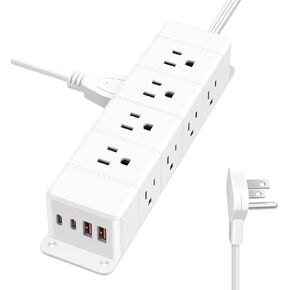 45W USB-C Fast Charging Under Desk Power Strip,12 Outlet Mountable Power Strip with 4 USB,1200J Surge Protection,6FT Flat Extension Cord Black