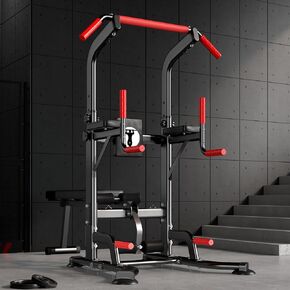 SogesPower Power Tower Pull Up Bar Station Multi-Function Adjustable Height Workout Dip Station Strength Training Equipment for Home Gym Fitness Equipment with Folding Multi-purpose Dumbbell Bench 330LBS