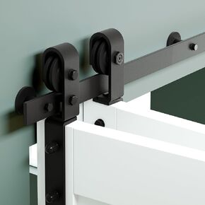 SMARTSTANDARD 64''/5.3FT Bi-Folding Sliding Barn Door Hardware Kit,Heavy Duty Bifold Barn Door Track Kit,Assembly Easy,Black Roller Smoothly Quietly,Fit Four 15'' Doors(Door Not Included)