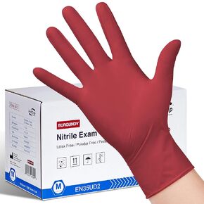 Disposable Nitrile Exam Gloves, Medium, Box of 100, Burgundy, Latex-Free, Powder-Free, 3mil, Medical Grade, Food Safe, Non Sterile