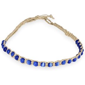 BlueRica Braided Hemp Cord Choker Necklace with Cat's Eye Beads (Dark Blue)