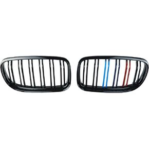 Front Kidney Grille Bumper Grill Glossy Black ABS Compatible with BMW X5 E70 X6 E71 2007-2014(Double Slats 2pcs)
