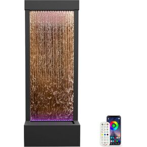 LONGRUN 48" Mirror Waterfall | Indoor Water Fountain with 7-Color LED Lights | Stainless Steel Self-Contained Waterfall Fountain for Home Decor | Large Indoor Water Feature Kit Mirrored Silver