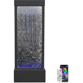 LONGRUN 48 "شلال مرآة | نافورة مياه داخلية مع أضواء LED 7 ألوان | نافورة شلال قائمة بذاتها من الفولاذ المقاوم للصدأ لديكور المنزل | مجموعة كبيرة من ميزات المياه الداخلية فضية عاكسة