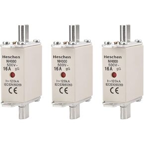NH Fuse Link, NH000, 16A, gG, Front Indicator Combination Detector, Pack of 3