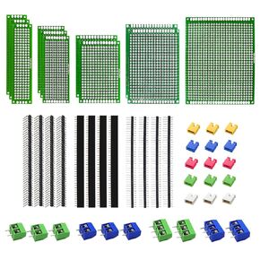 82PCS Double Sided PCB Board Kit for DIY Soldering and Electronic Project Circuit Boards Prototype Boards Compatible with Arduino Kits, 2.54mm Male and Female Header Connector