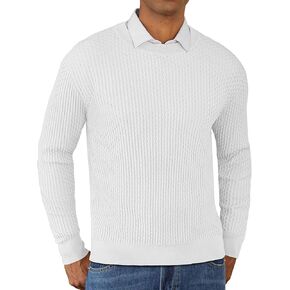 Mens Crewneck Pullover Sweater Knit Textured Long Sleeve Casual Slim Fit Sweaters