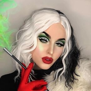 Short Straight Black and Green Cosplay Wig Anime Costume Synthetic Hair for Halloween Women, Girl Costumes Wigs Party