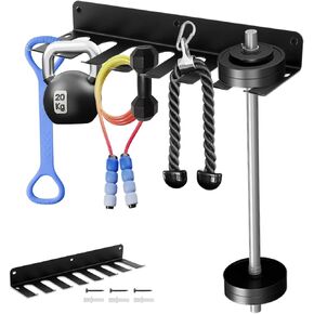 Gym Equipment Storage Rack, Resistance Bands Storage Hanger, Multi-Purpose Home Gym Rack Organizer Wall Mount for Barbells Jump Ropes Lifting Belt Gym Accessories