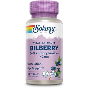 Solaray Bilberry Berry Extract 42 mg, Eye Health & Circulation Support, with 36% Anthocyanosides, Vegan, 60 VegCaps