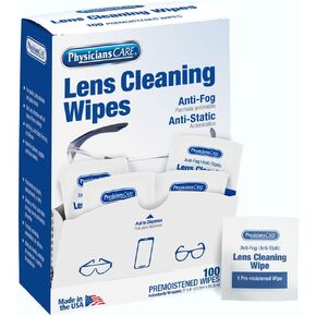 PhysiciansCare Pre-moistened Lens Wipes for Eyeglasses, Safety Glasses, Goggles & Camera Lenses, 4 Pack (100 Count)