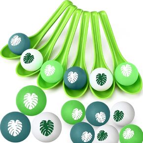 12 Pack Hawaiian Game Spoon Relay Race Toy Set, Tropical Summer Luau Birthday Party Themed Ball and Spoon Race Game for Aloha Party Supplies Favors(Flower)