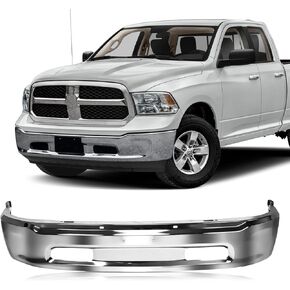 المصد الأمامي السفلي من KYX متوافق مع Ram 1500 2014-2018، يناسب Ram 1500 Classic 2019-2022 مع فتحات مصابيح الضباب وفتحات مستشعر مساعدة الوقوف، شريط وجه المصد الأمامي من الفولاذ الكروم، CH1002402