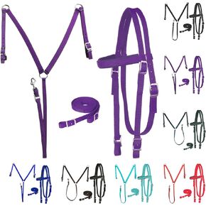 Majestic Ally Nylon Padded Equestrian Browband Headstall, Reins & BreastCollar Set for Horse- Full