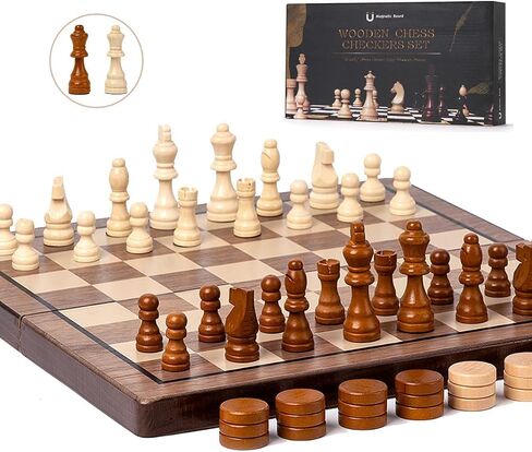 Chess Set 15'' Chess Board Wooden Magnetic Folding Chess Board Set for Adults & Kids Checkers Game for Kids Portable Travel Chess Game for Beginner 2 Extra Queens in Saudi Arabia