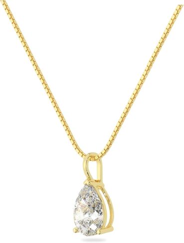 14K Solid White or Yellow Gold Lab Grown Moissanite Diamond Solitaire Pendant Necklaces | Round, Pear, Heart Shape | Pendant Only or with Box/Cable Chain | Made in USA in Saudi Arabia